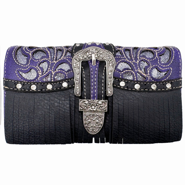 Glimmer Fringe Western Buckle Crossbody Wallet