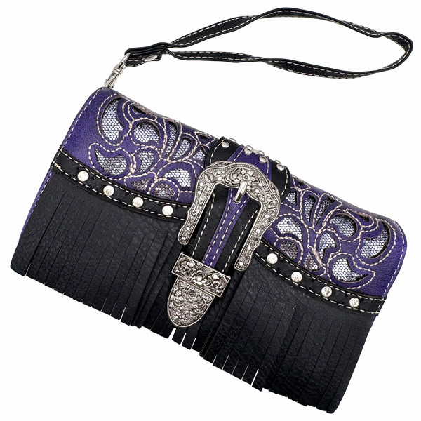Glimmer Fringe Western Buckle Crossbody Wallet