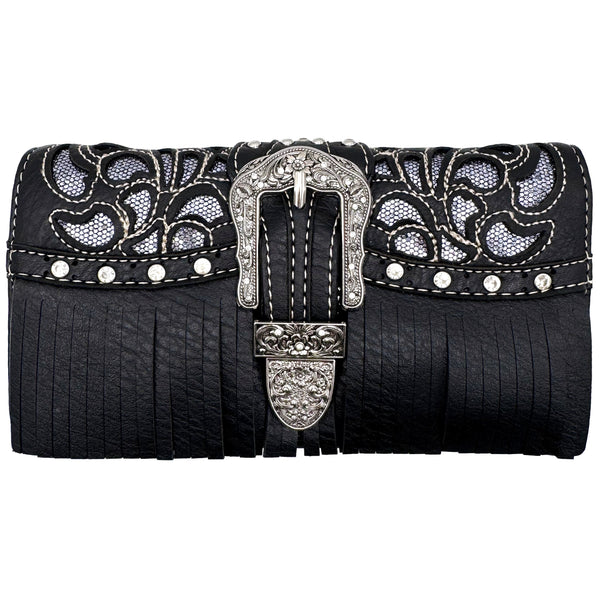 Glimmer Fringe Western Buckle Crossbody Wallet