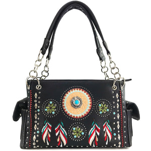 Embroidered Dream Catcher Native Feathers Handbag Purse