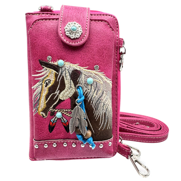 Embroidered Horse Crossbody Western Phone Wallet