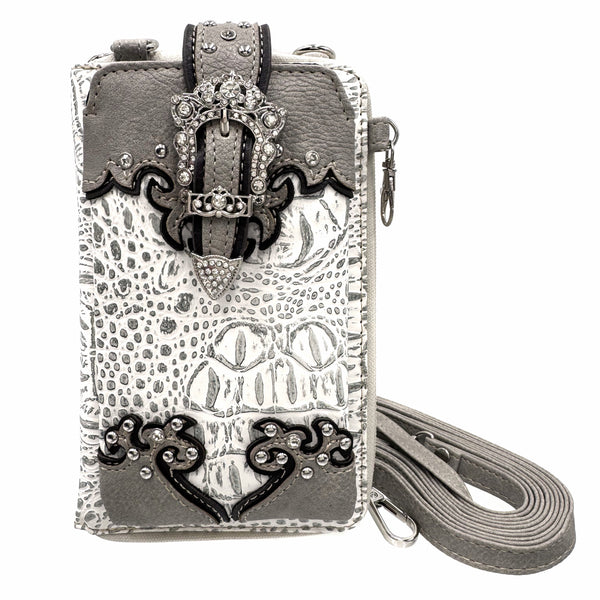 Croc Pu Leather Buckle Western Crossbody Phone Wallet