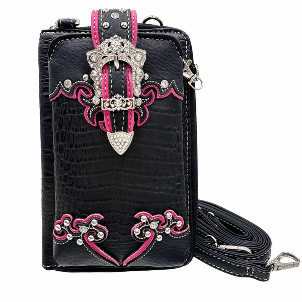 Croc Pu Leather Buckle Western Crossbody Phone Wallet