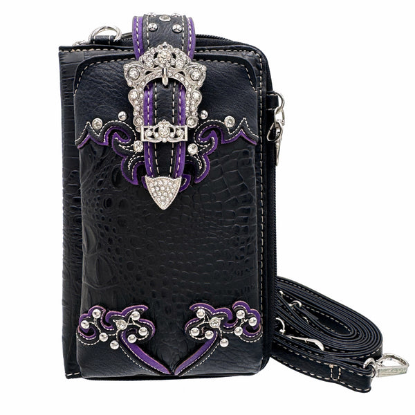 Croc Pu Leather Buckle Western Crossbody Phone Wallet