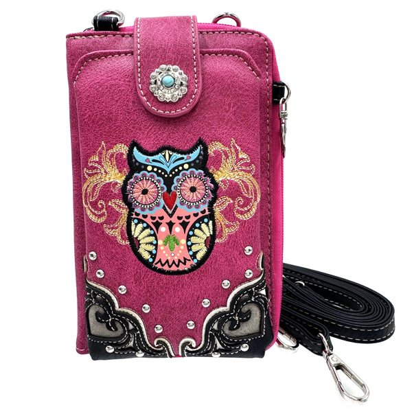 Native Colorful Owl Embroidery Crossbody Phone Wallet