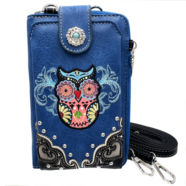 Native Colorful Owl Embroidery Crossbody Phone Wallet
