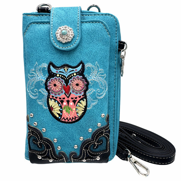 Native Colorful Owl Embroidery Crossbody Phone Wallet