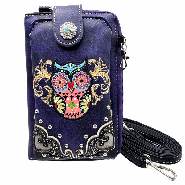 Native Colorful Owl Embroidery Crossbody Phone Wallet
