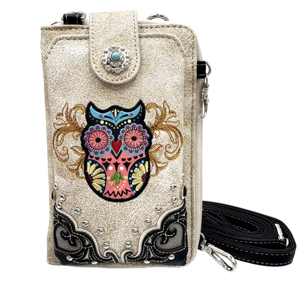 Native Colorful Owl Embroidery Crossbody Phone Wallet