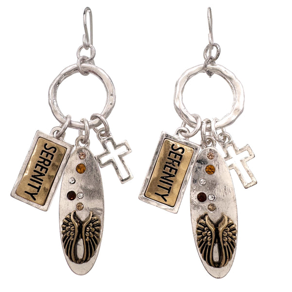 Serenity Angel Wing Cross Charms Earrings