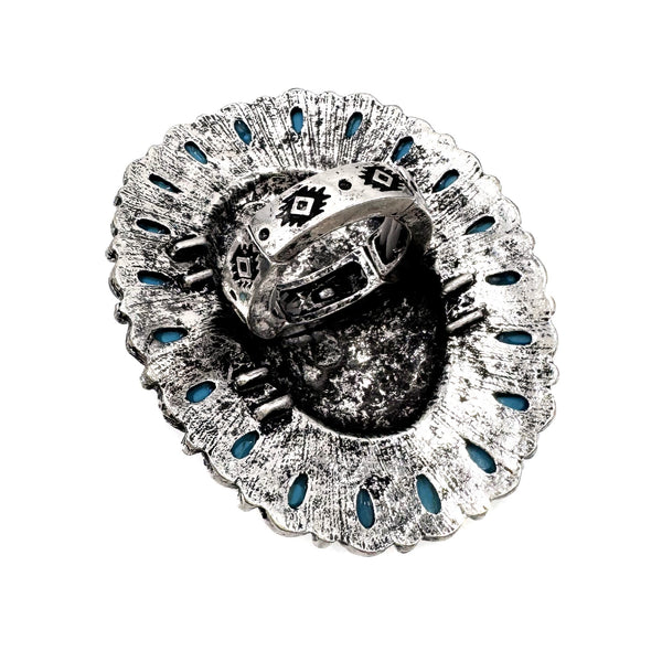 Hummingbird Art Turquoise Stone Floral Large Ring