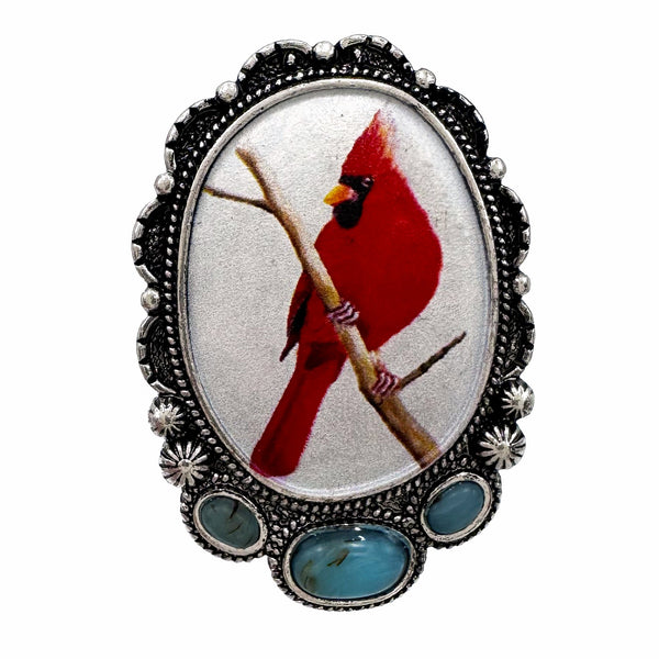 Red Cardinal Turquoise Western Artisan Ring