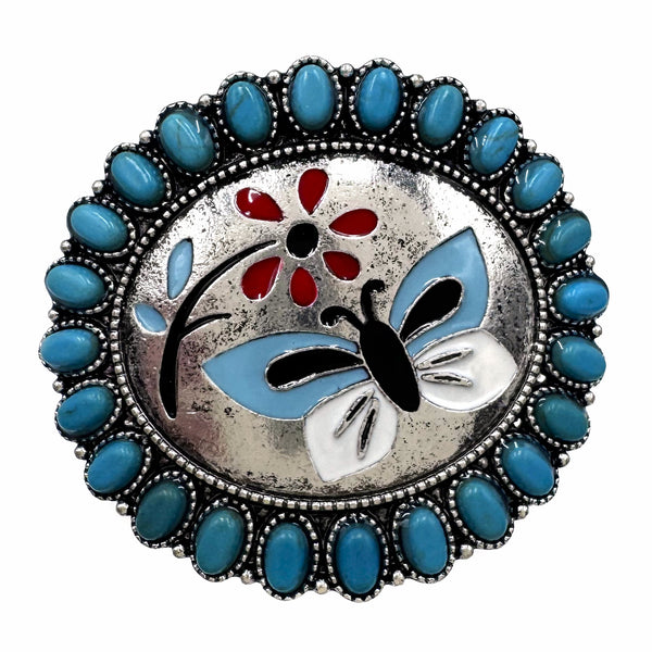 Butterfly Art Turquoise Stone Floral Large Ring