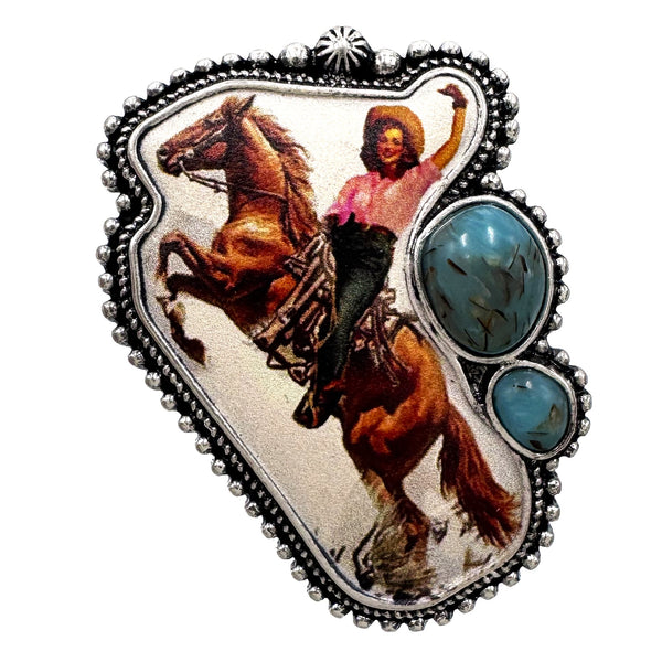 Cowgirl Rider Turquoise Western Artisan Ring