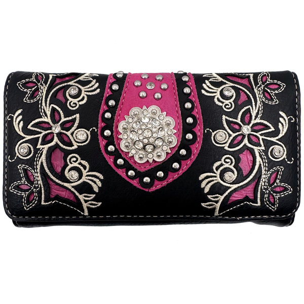 Rhinestone Concho Floral Crossbody Wallet