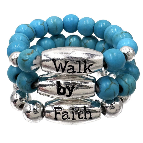 Walk by Faith Turquoise Bead Band Three Set Ring