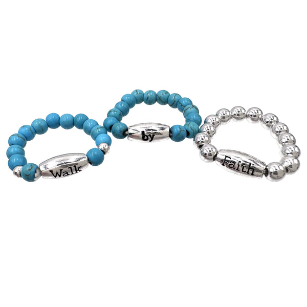 Walk by Faith Turquoise Bead Band Three Set Ring