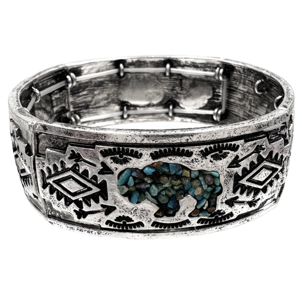 Silver Aztec Native Buffalo Turquoise Bracelet