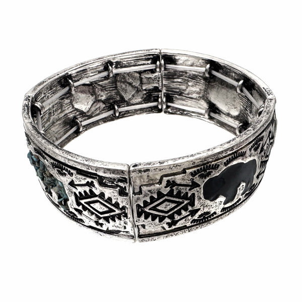 Silver Aztec Native Buffalo Turquoise Bracelet
