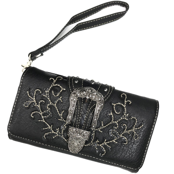 Classic Western Buckle Crossbody Trifold Wallet