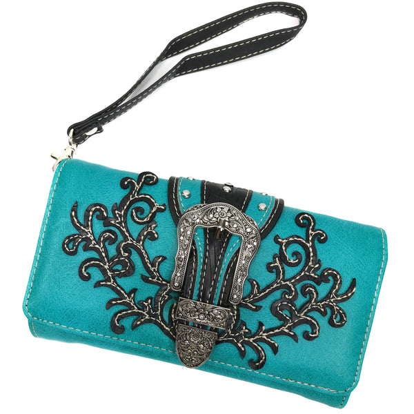 Classic Western Buckle Crossbody Trifold Wallet