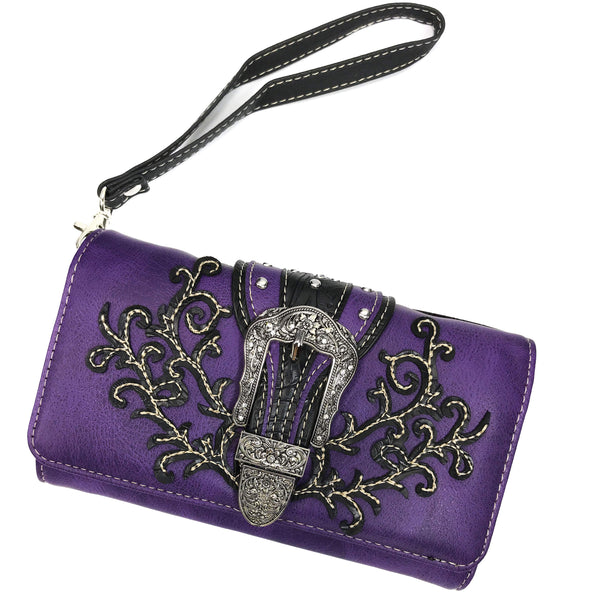 Classic Western Buckle Crossbody Trifold Wallet