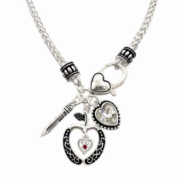 Teacher Apple Heart Pencil Angelic Necklace Set