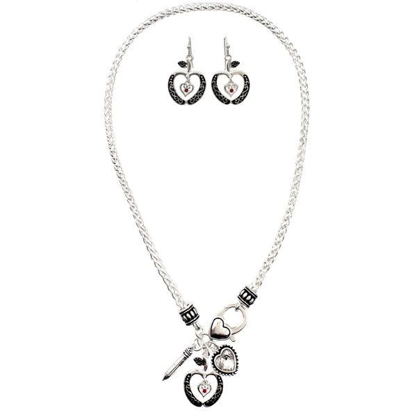 Teacher Apple Heart Pencil Angelic Necklace Set