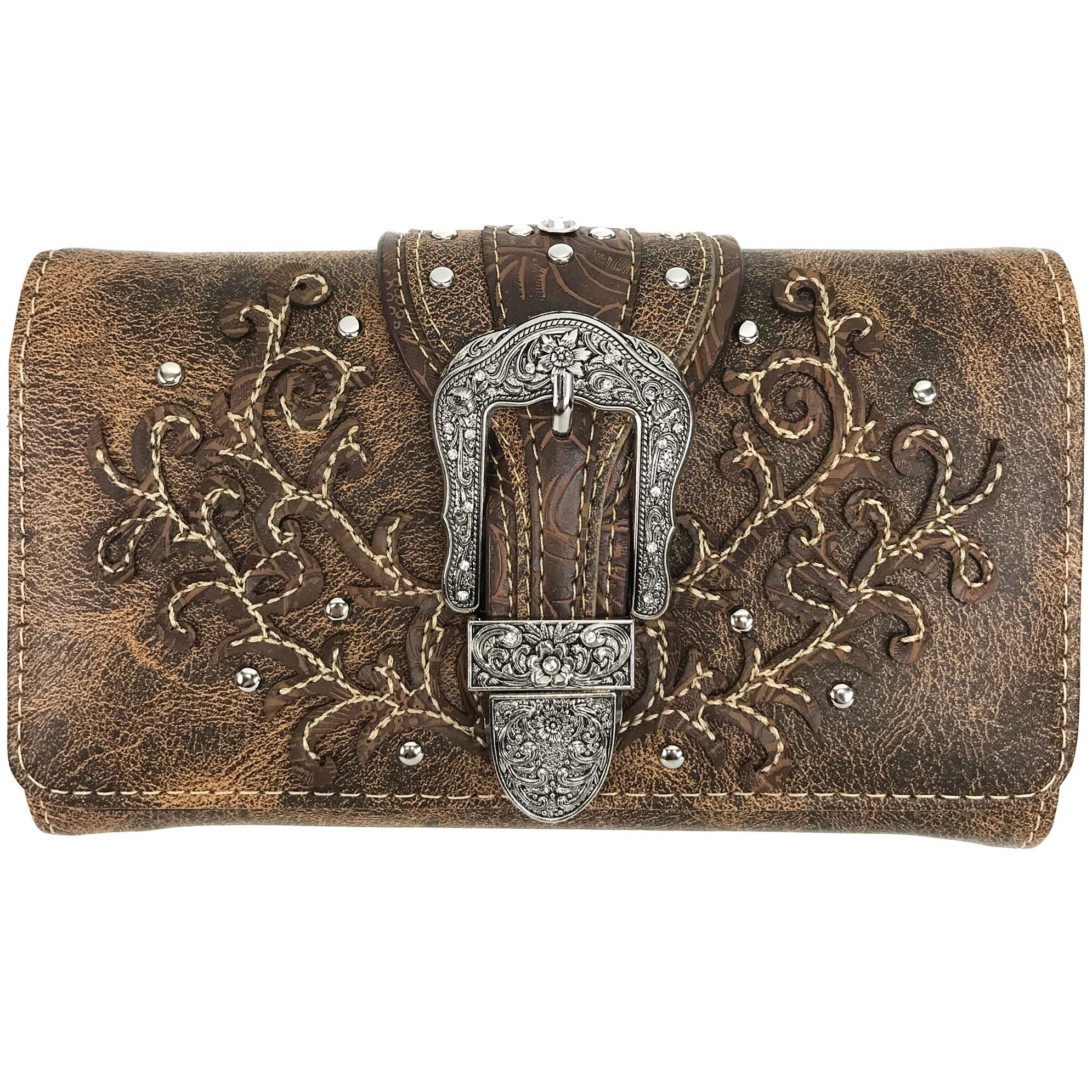 Classic Western Buckle Crossbody Trifold Wallet