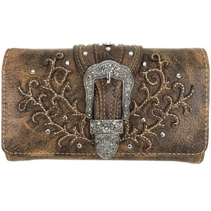 Classic Western Buckle Crossbody Trifold Wallet