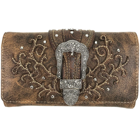 Classic Western Buckle Crossbody Trifold Wallet