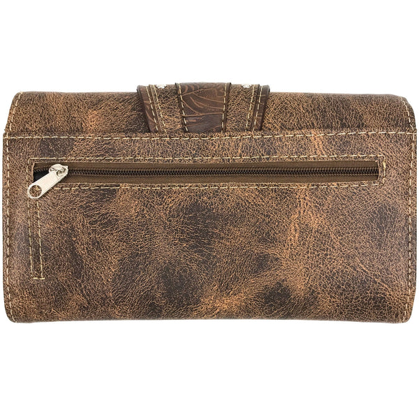 Classic Western Buckle Crossbody Trifold Wallet