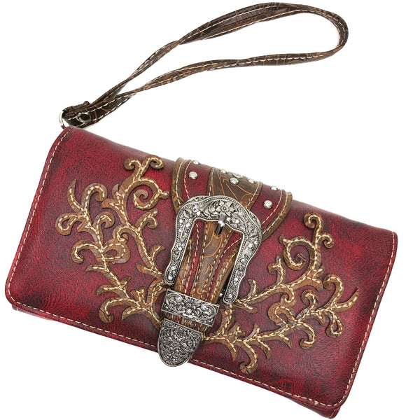 Classic Western Buckle Crossbody Trifold Wallet