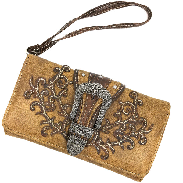 Classic Western Buckle Crossbody Trifold Wallet