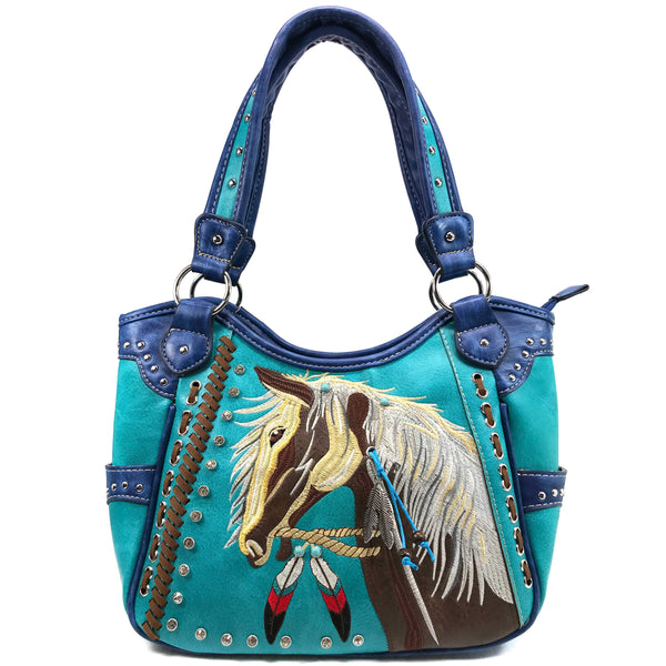Women's Embroidered Horse Western Leather Purse