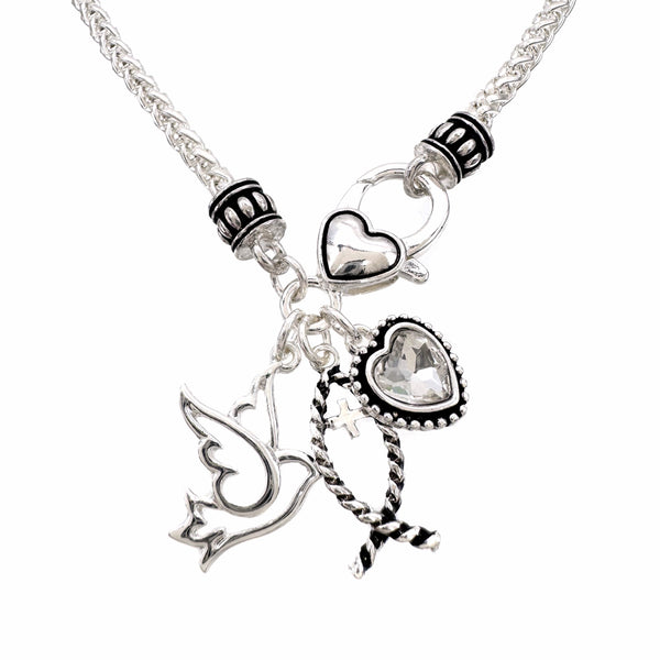 Dove Ichthys Silver Cross Angelic Heart Necklace Set