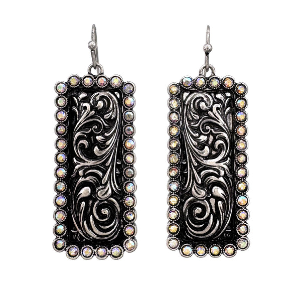 AB Rhinestone Western Bar Pendant Necklace Earrings