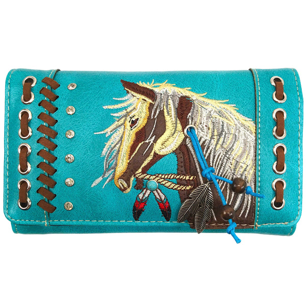 Embroidered Horse Crossbody Western Trifold Wallet