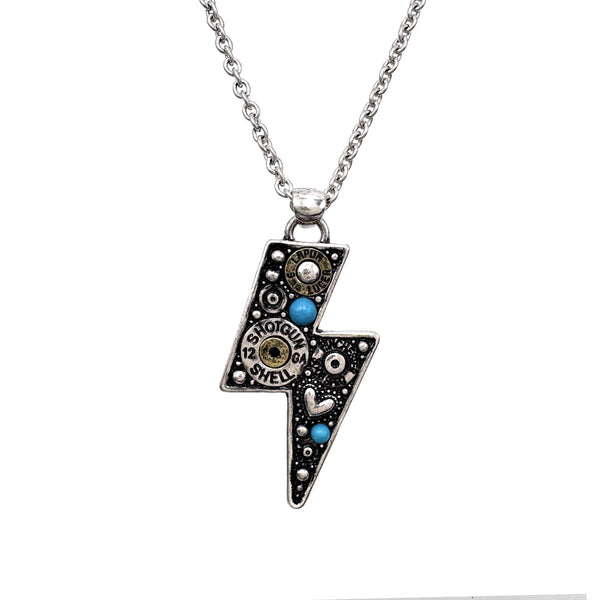 Lightning Bolt Western Shotgun Bullet Necklace