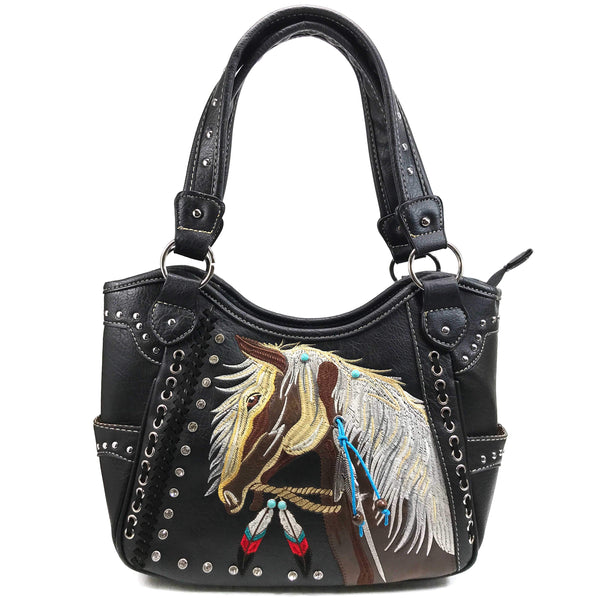 Women's Embroidered Horse Western Leather Purse