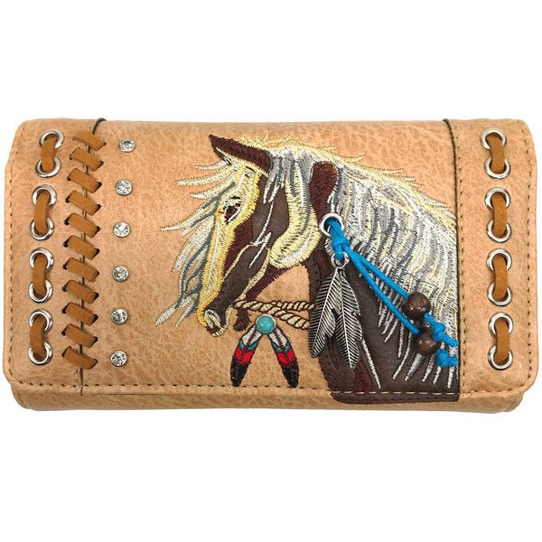 Embroidered Horse Crossbody Western Trifold Wallet