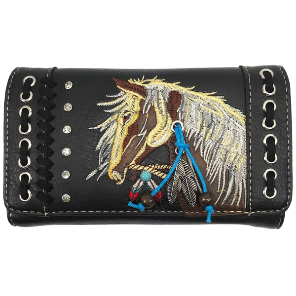 Embroidered Horse Crossbody Western Trifold Wallet