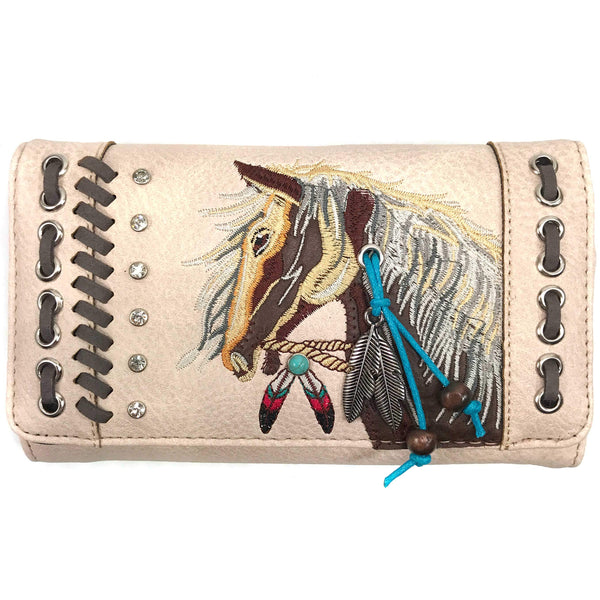 Embroidered Horse Crossbody Western Trifold Wallet
