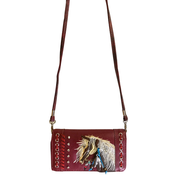 Embroidered Horse Crossbody Western Trifold Wallet