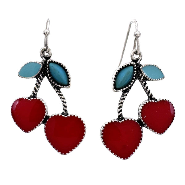 Western Style Cherry Hearts Checker 6 Piece Earrings