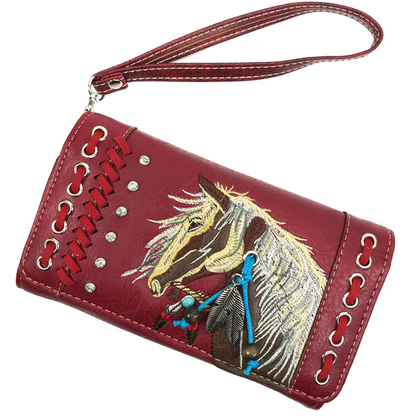 Embroidered Horse Crossbody Western Trifold Wallet