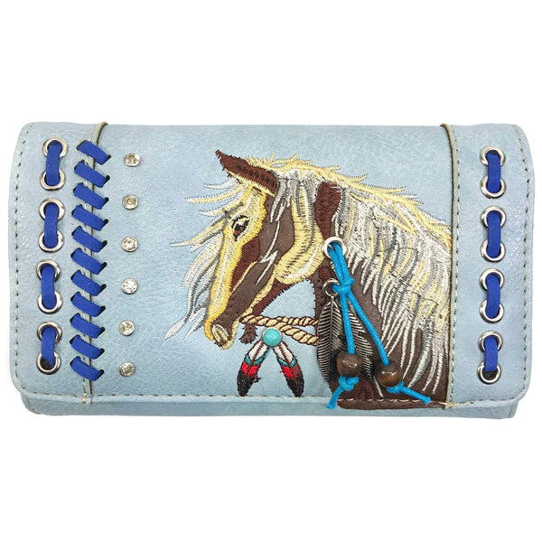 Embroidered Horse Crossbody Western Trifold Wallet