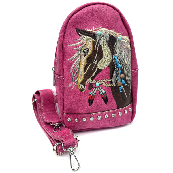 Women's Embroidered Horse Crossbody Western Sling Backpack