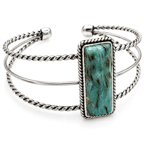 Rectangle Square Turquoise Stone Western Cuff Bracelet