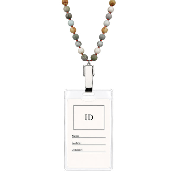 Stone Beads Lanyard ID Card Badge Holder